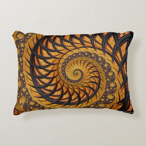 Abstract Black and Gold Spiral Fractal Accent Pillow