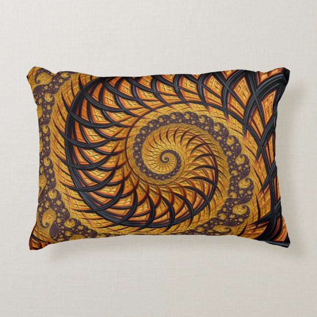Abstract Black and Gold Spiral Fractal Accent Pillow (Front)