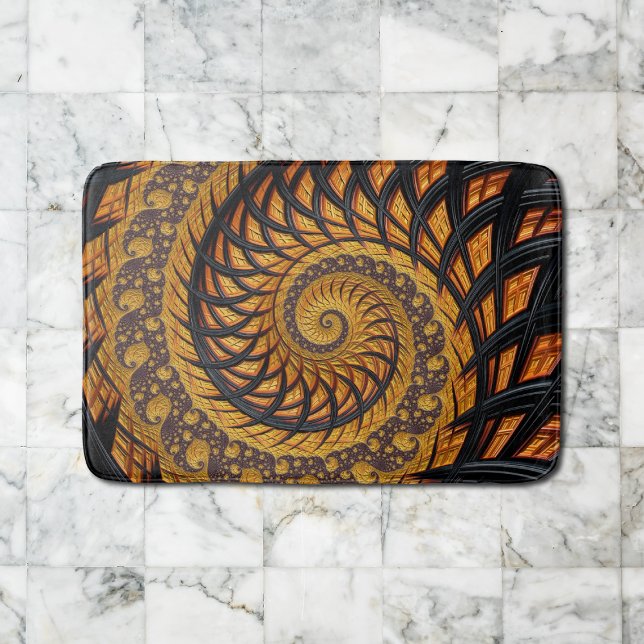 Abstract Black and Gold Spiral Fractal Bath Mat (Creator Uploaded)