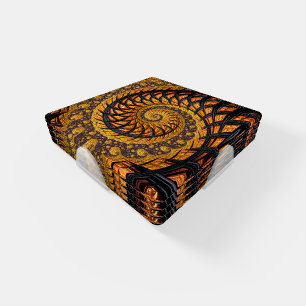 Abstract Black and Gold Spiral Fractal Coaster Set