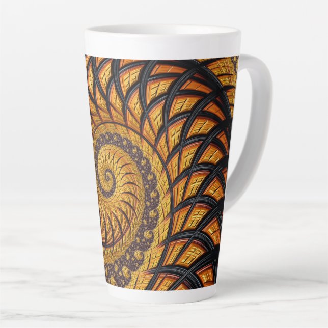 Abstract Black and Gold Spiral Fractal Latte Mug (Right Angle)