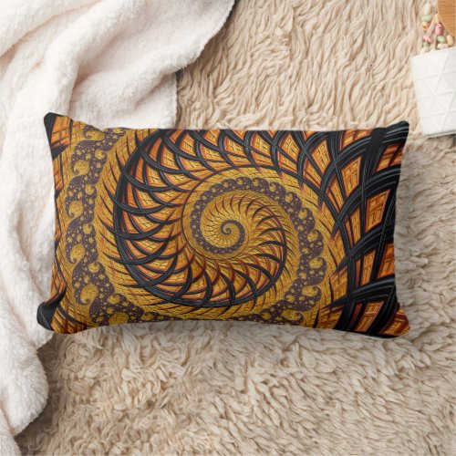 Abstract Black and Gold Spiral Fractal Lumbar Pillow