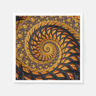 Abstract Black and Gold Spiral Fractal Napkins