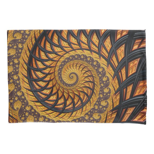 Abstract Black and Gold Spiral Fractal Pillow Case (Front)