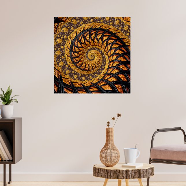 Abstract Black and Gold Spiral Fractal Poster (Living Room 3)