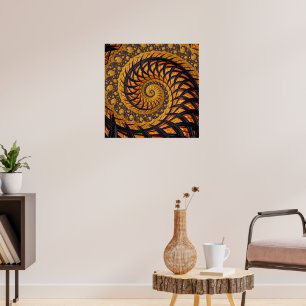 Abstract Black and Gold Spiral Fractal Poster