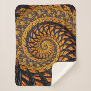 Abstract Black and Gold Spiral Fractal Sherpa Blanket