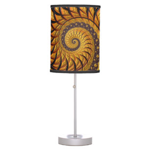 Abstract Black and Gold Spiral Fractal Table Lamp