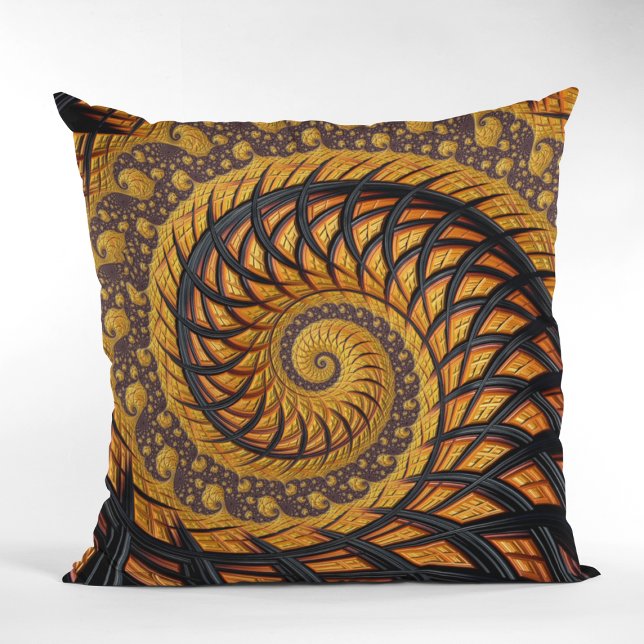 Abstract Black and Gold Spiral Fractal Throw Pillow (Creator Uploaded)