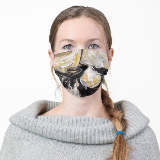 Abstract Black And Gold Swirl Liquid Ink Marble Adult Cloth Face Mask (Worn)