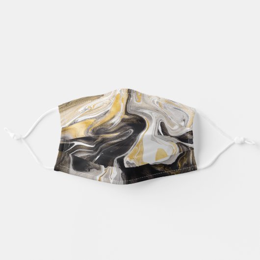 Abstract Black And Gold Swirl Liquid Ink Marble Adult Cloth Face Mask (Front, Unfolded)
