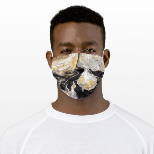 Abstract Black And Gold Swirl Liquid Ink Marble Adult Cloth Face Mask (Worn)