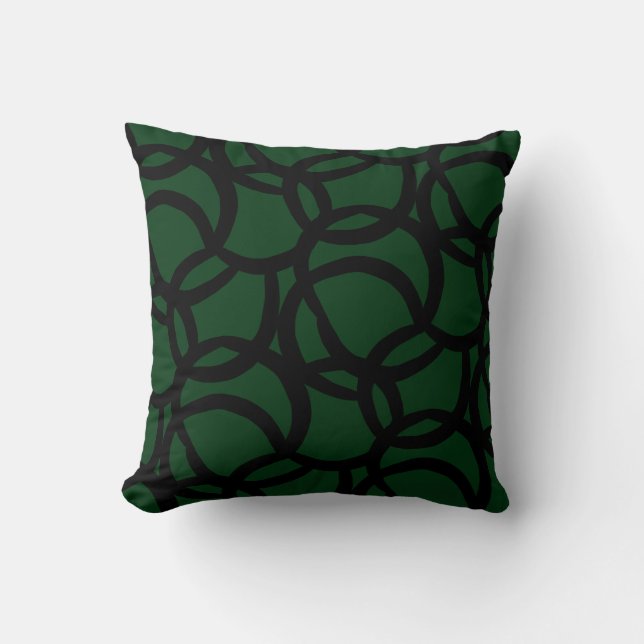 Abstract Black and Green Line Pattern Throw Pillow (Front)