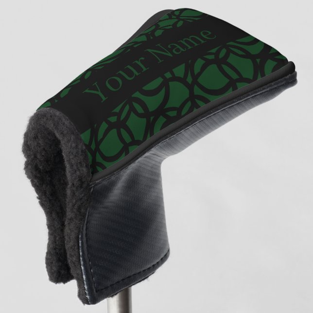 Abstract Black and Green Pattern Name Golf Head Cover (3/4 Front)