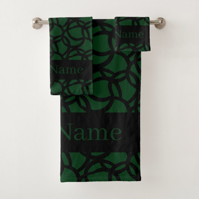 Abstract Black and Green Pattern Personalized Bath Towel Set (Insitu)