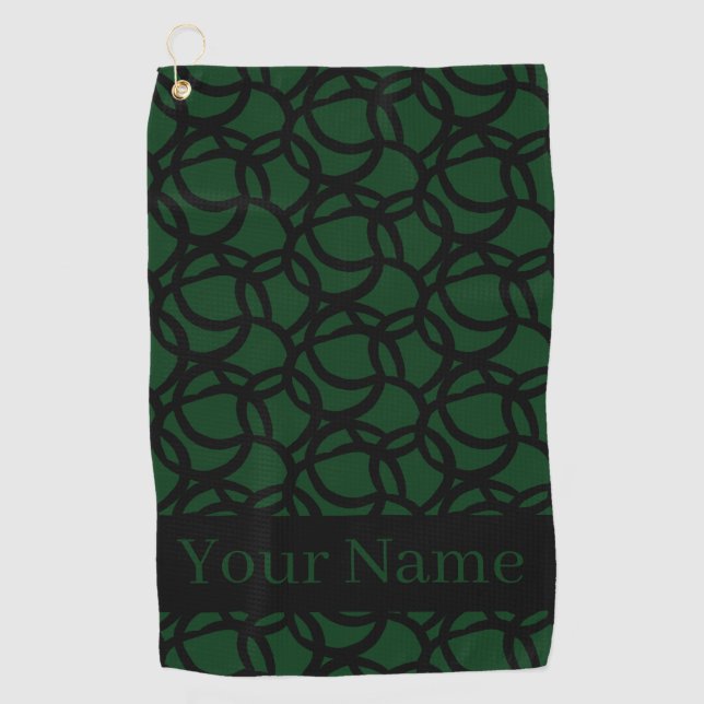 Abstract Black and Green Pattern Personalized Golf Towel (Front)