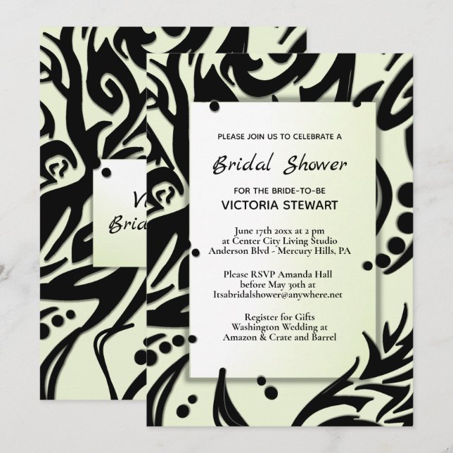 Abstract Black and Green Tribal Bridal Shower  Invitation (Front/Back)