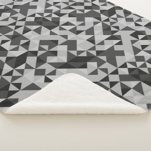 Abstract Black and Grey Geometric Mosaic Modern Sherpa Blanket