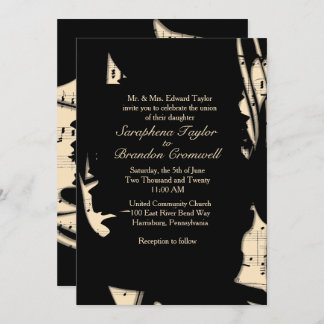 Abstract Black and Peach Music Wedding Invitation