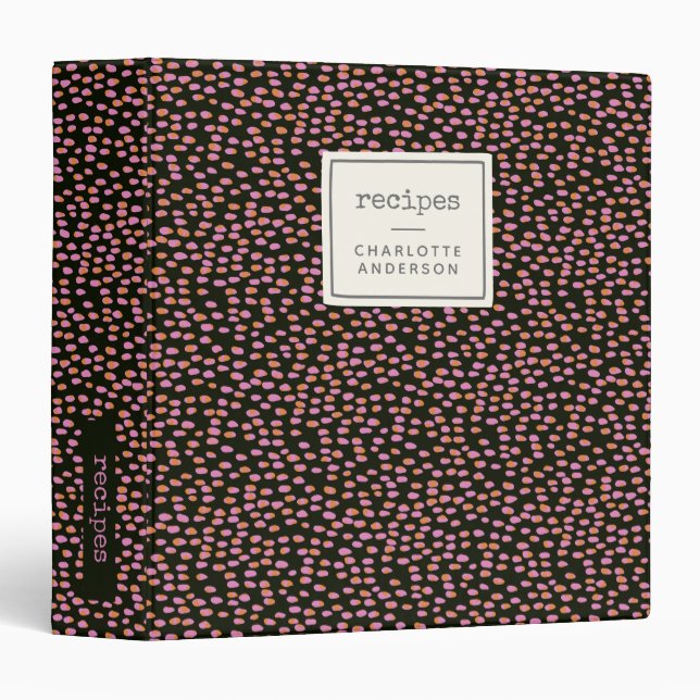 Abstract Black and Pink Dots Personalized Recipe 3 Ring Binder (Front/Spine)