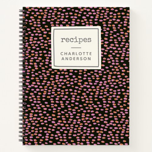 Abstract Black and Pink Dots Personalized Recipe  Notebook