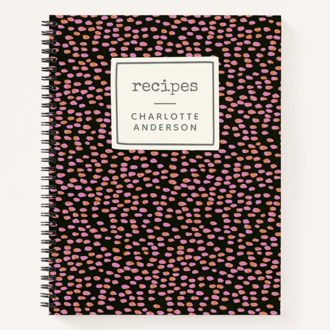 Abstract Black and Pink Dots Personalized Recipe  Notebook (Front)