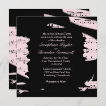 Abstract Black and Pink Music Wedding Invitation