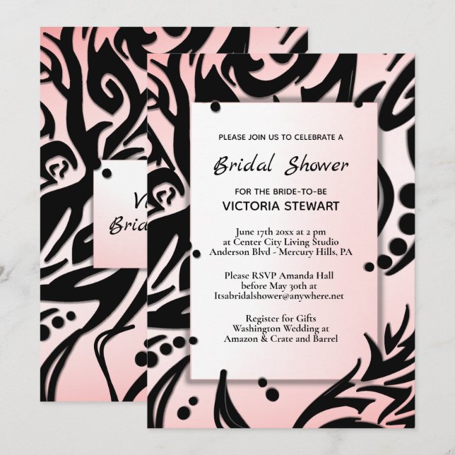 Abstract Black and Pink Tribal Bridal Shower    Invitation (Front/Back)