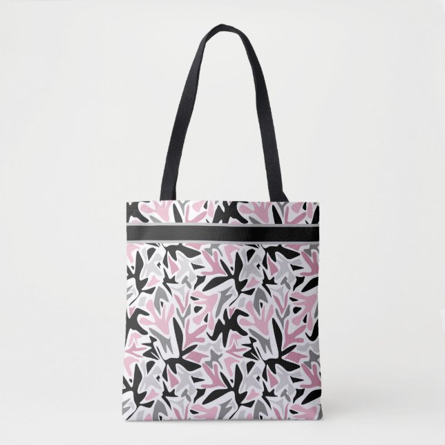 Abstract, Black and Pink, Youth, Modern Throw Pill Tote Bag (Front)