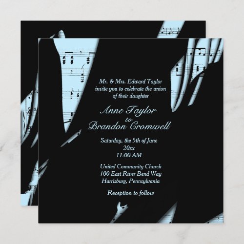 Abstract Black and Powder Blue Music   Invitation