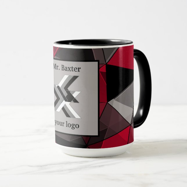 Abstract, black and red,  monogram, logo mug (Front Right)