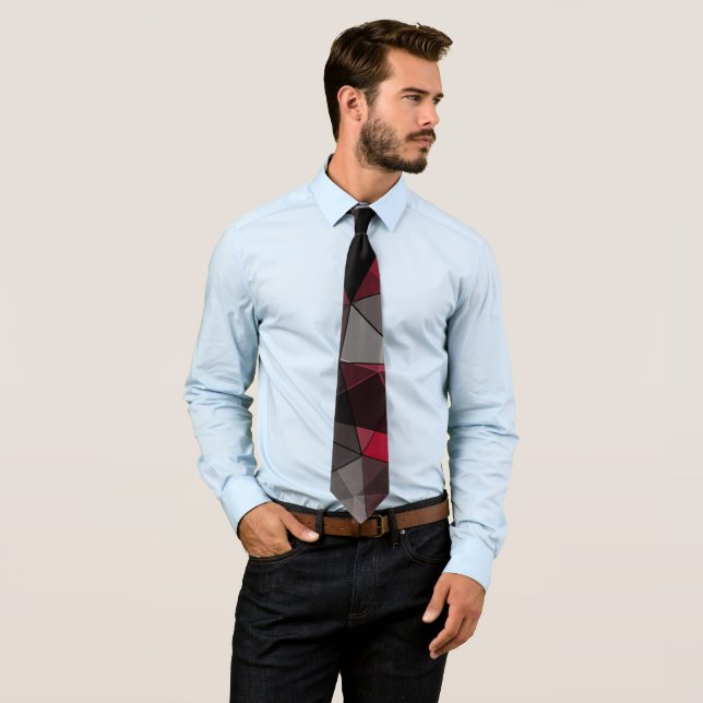Abstract, black and red, triangle, geometric, blac neck tie (In Situ)