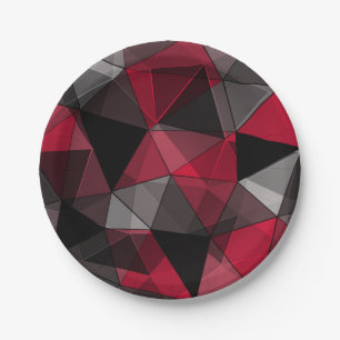 Abstract, black and red, triangle, geometric, blac paper plates