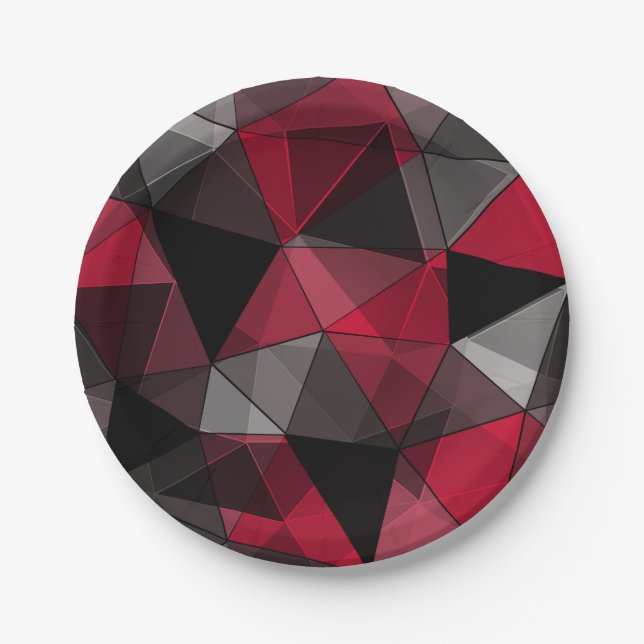 Abstract, black and red, triangle, geometric, blac paper plates (Front)