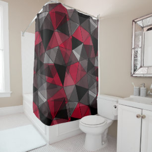 Abstract, black and red, triangle, geometric, blac shower curtain