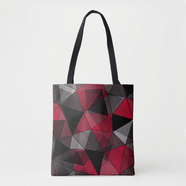 Abstract, black and red, triangle, geometric, blac tote bag (Front)