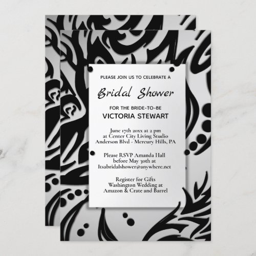 Abstract Black and Silver Tribal Bridal Shower  Invitation