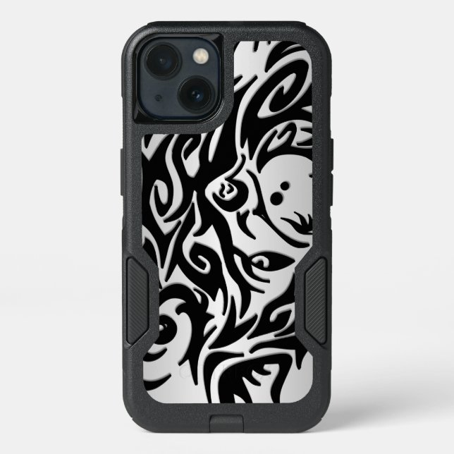Abstract Black and Silver Tribal Wolf Otterbox iPhone Case (Back)
