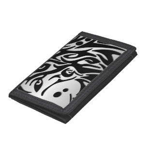 Abstract Black and Silver Tribal Wolf Tri-fold Wallet