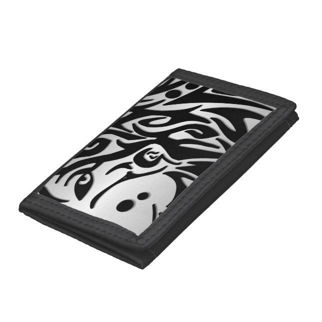 Abstract Black and Silver Tribal Wolf Trifold Wallet (Bottom)