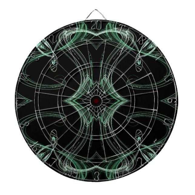 Abstract Black and Teal Green Fractal Dart Board (Front)