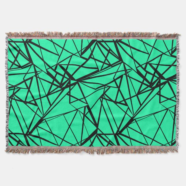 Abstract black and turquoise throw blanket (Front)