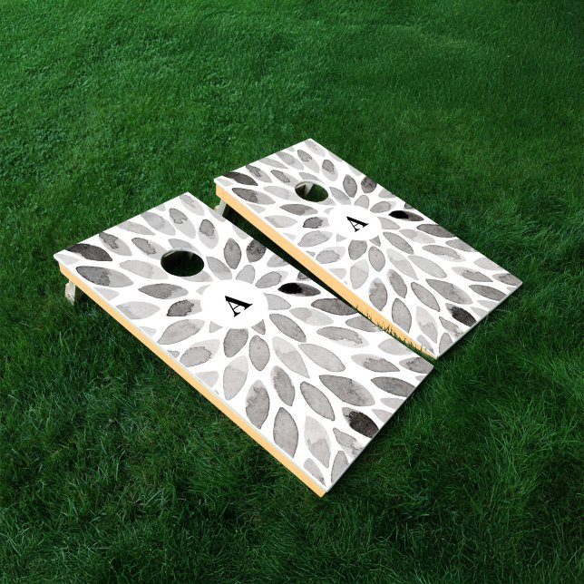 Abstract black and white brush strokes monogram cornhole set (Abstract black and white brush strokes monogram cornhole set
)