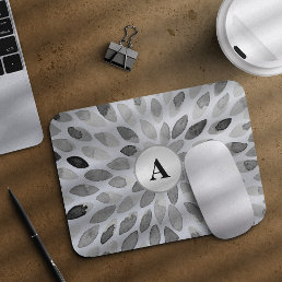 Abstract black and white brush strokes monogram mouse pad