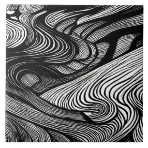 ABSTRACT BLACK AND WHITE CERAMIC TILE