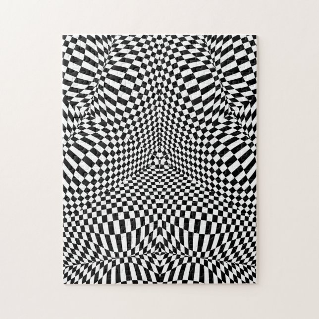 Abstract black and white checkered pattern jigsaw puzzle (Vertical)
