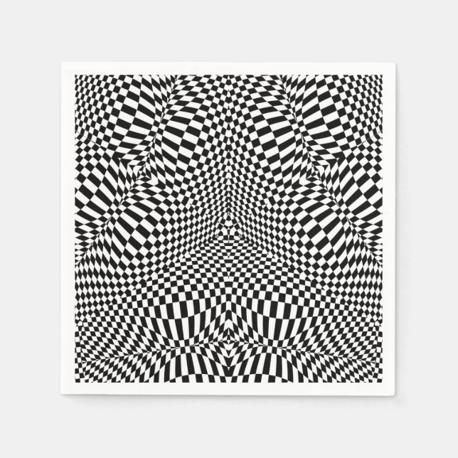 Abstract black and white checkered pattern paper napkins (Front)