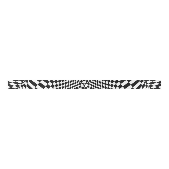 Abstract black and white checkered pattern satin ribbon (Front)