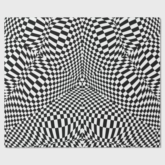 Abstract black and white checkered pattern wrapping paper (Flat)