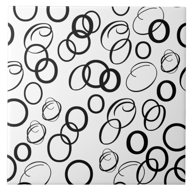 Abstract Black and White Circle Pattern Ceramic Tile (Front)